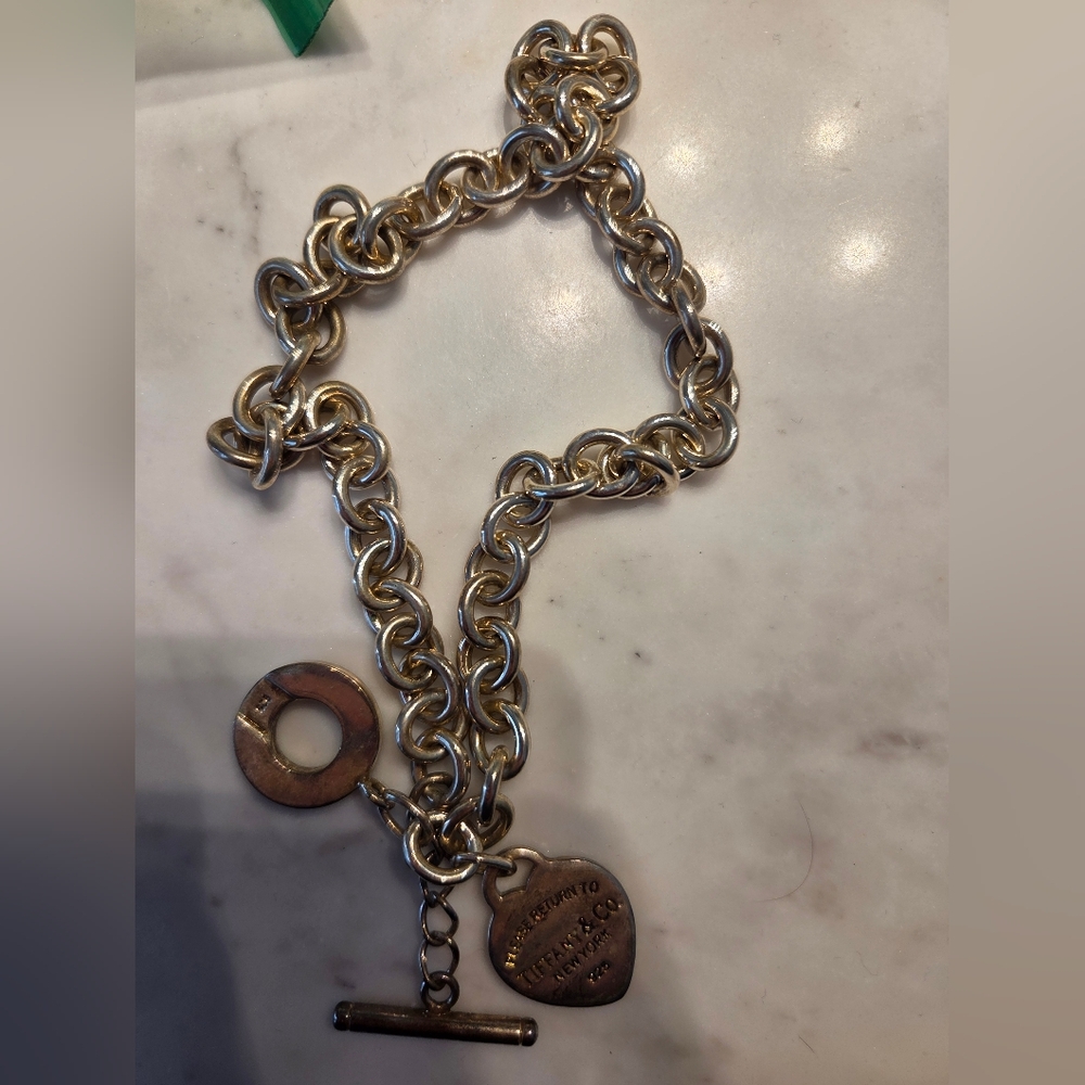 Tiffany & Co Silver Chunky Chain Toggle Bracelet with Heart Tag